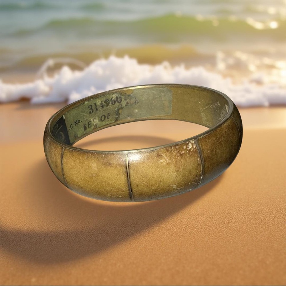 Vintage handmade for  Aziono Wide Bangle Bracelet Brass & Horn serial no